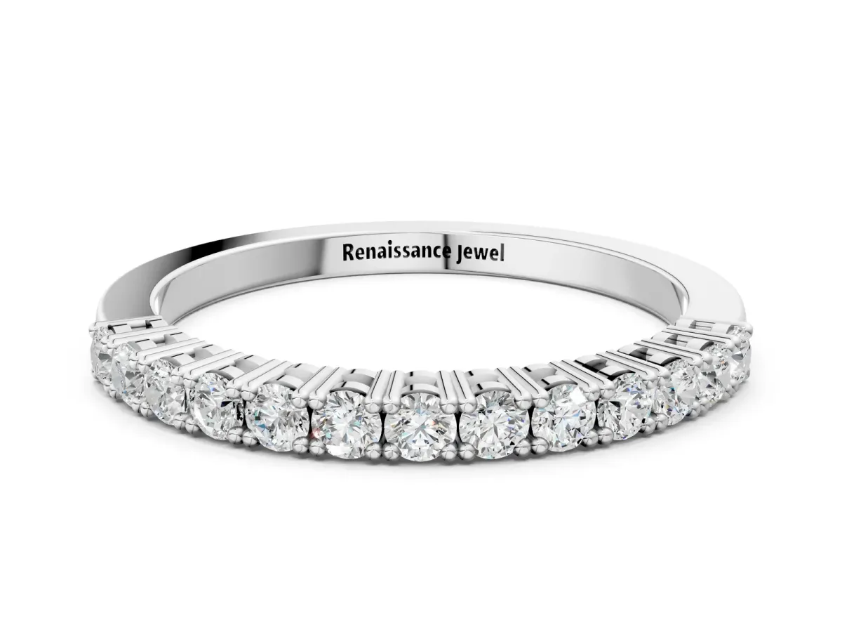 Round Diamond Half-Eternity Band with Shared Prong Setting Platinum