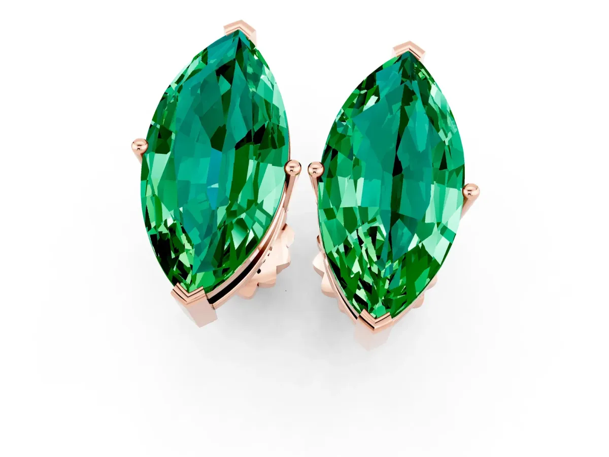 Marquise Cut Emerald Stud Earrings Rose gold