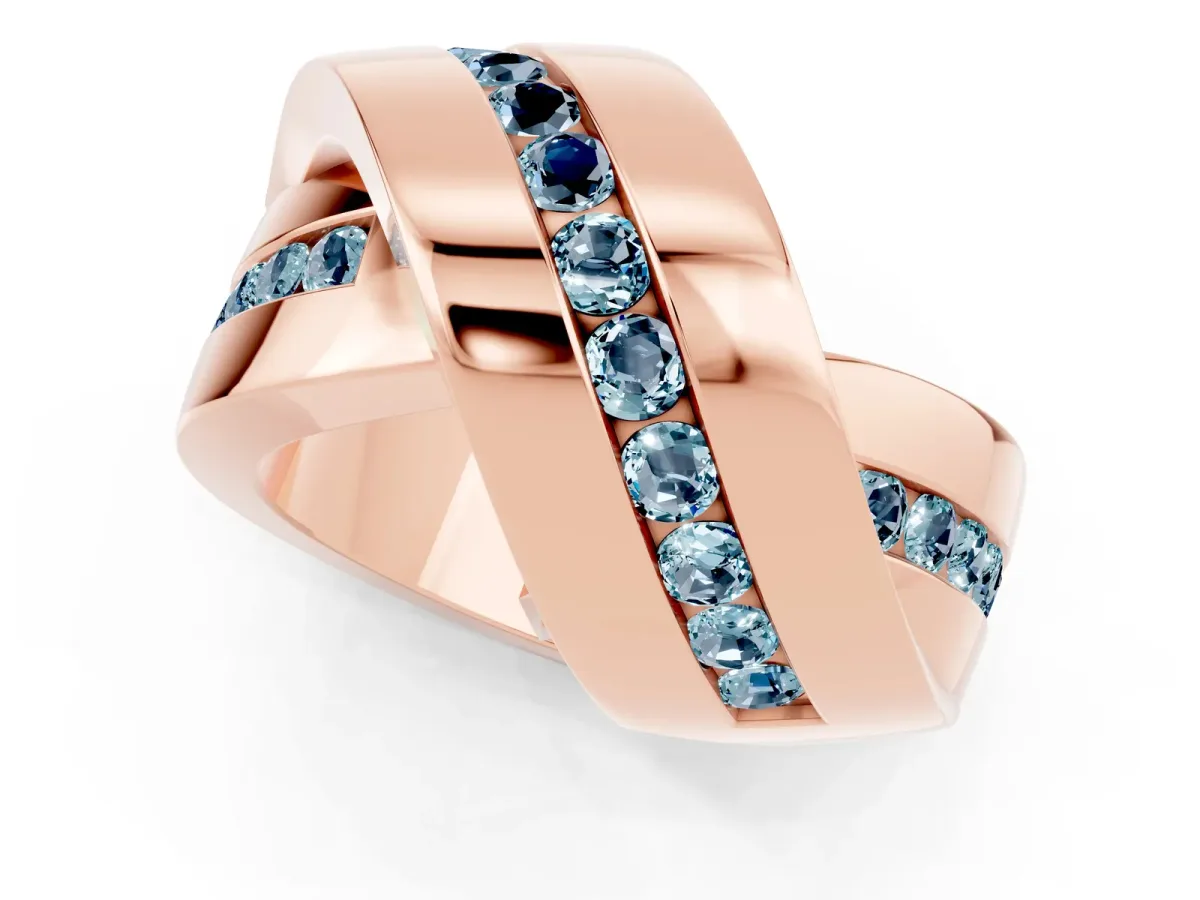 Pavé Round Aquamarine Crossover Band with Channel Setting Rose gold