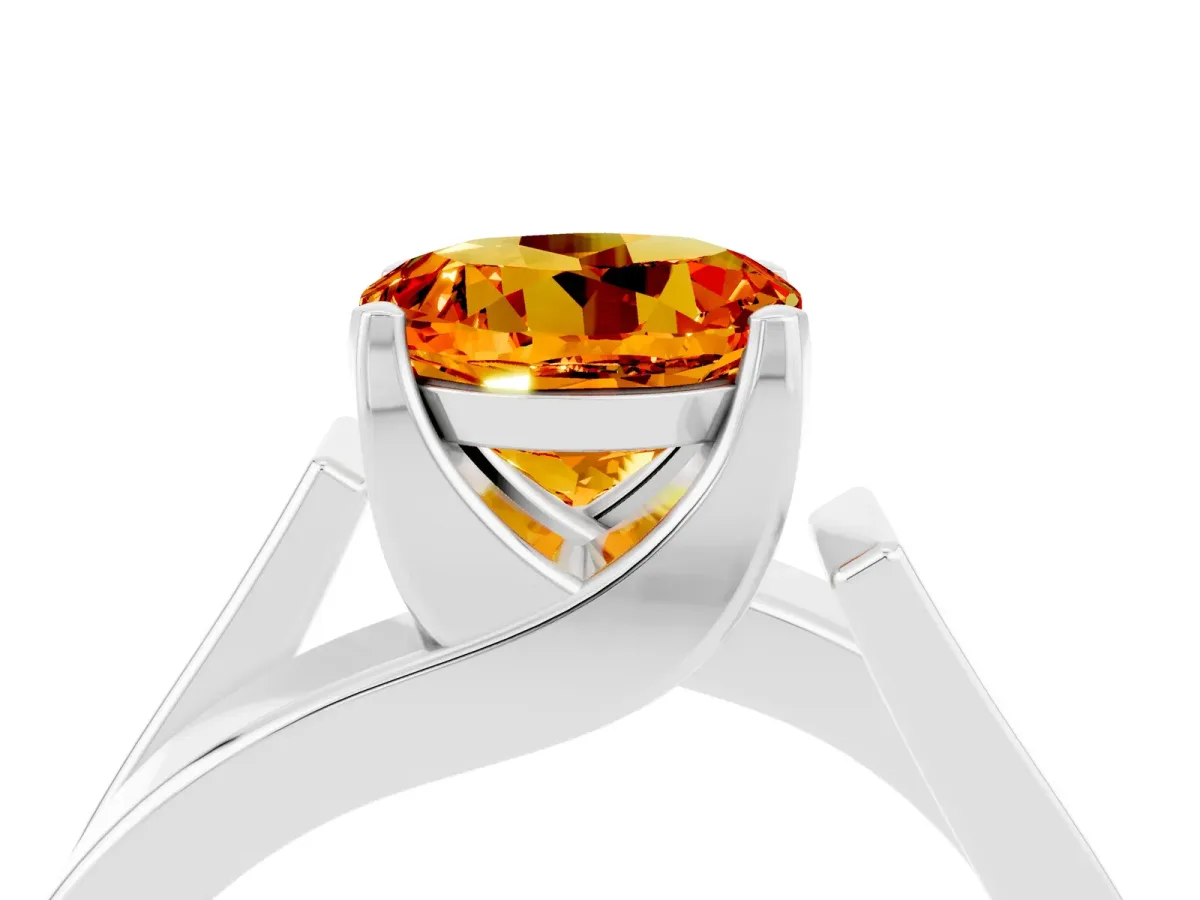 Modern Tension Set Round Cut Citrine Solitaire Wide Band Ring Silver