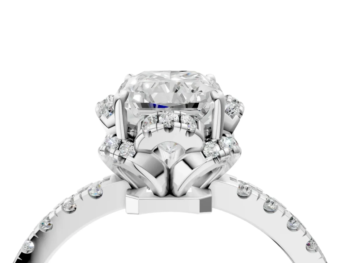 Radiant Cut Halo Diamond Pave Band Ring with Four-Prong Setting Platinum