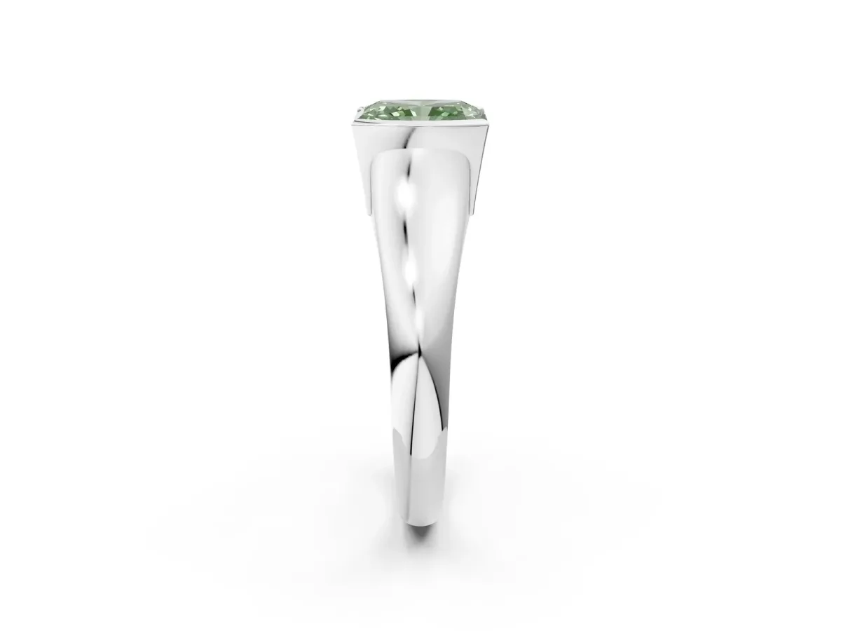 Fancy Green Radiant Cut Solitaire Tension Set Diamond Ring with Split Shank Band Platinum