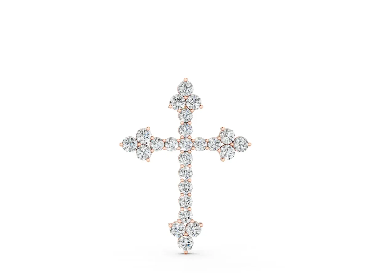 Round Diamond Cluster Cross Pendant with Prong Setting Rose gold