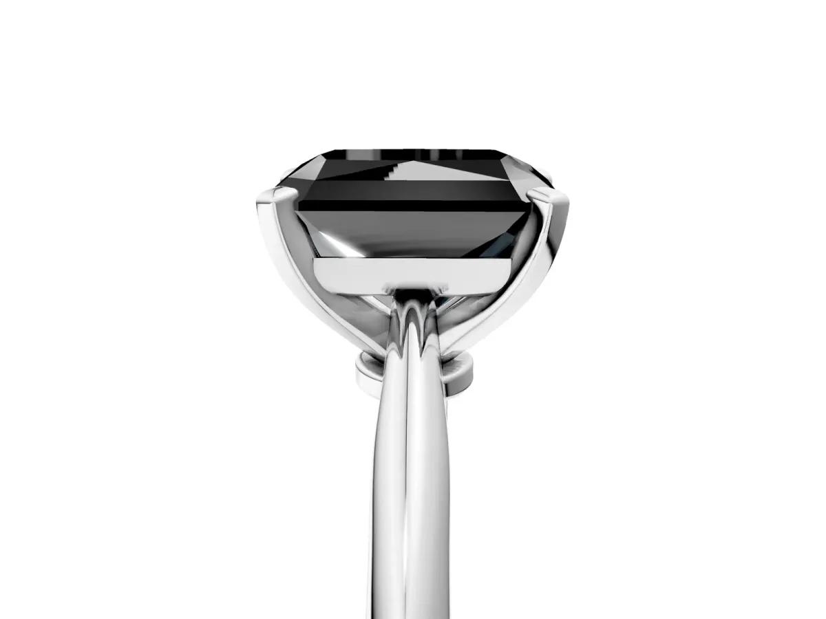 Fancy Black Radiant Cut Diamond Solitaire Engagement Ring with Classic Band and Four-Prong Setting Silver