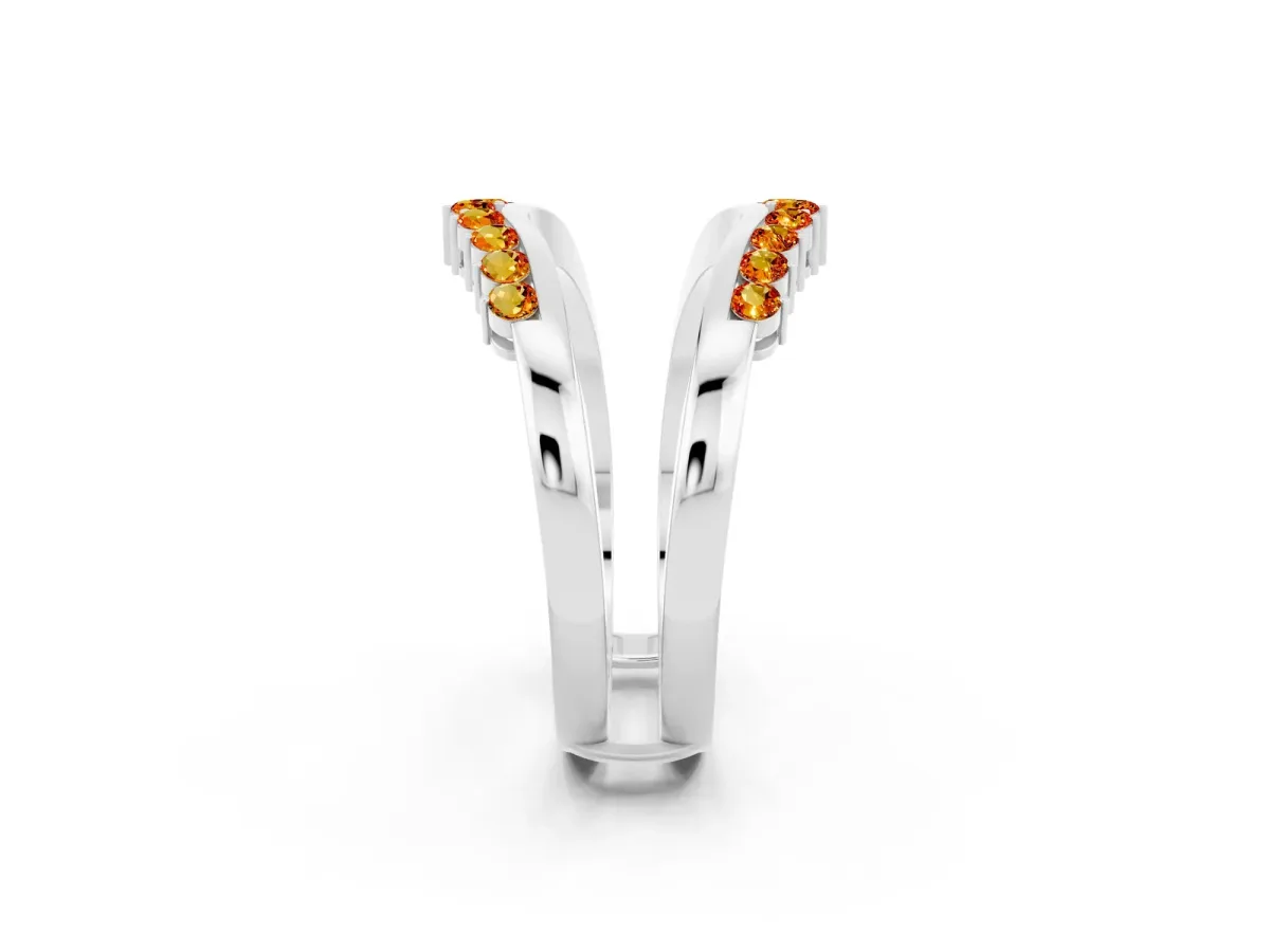 Round Citrine Chevron Contour Band with Prong Setting White gold