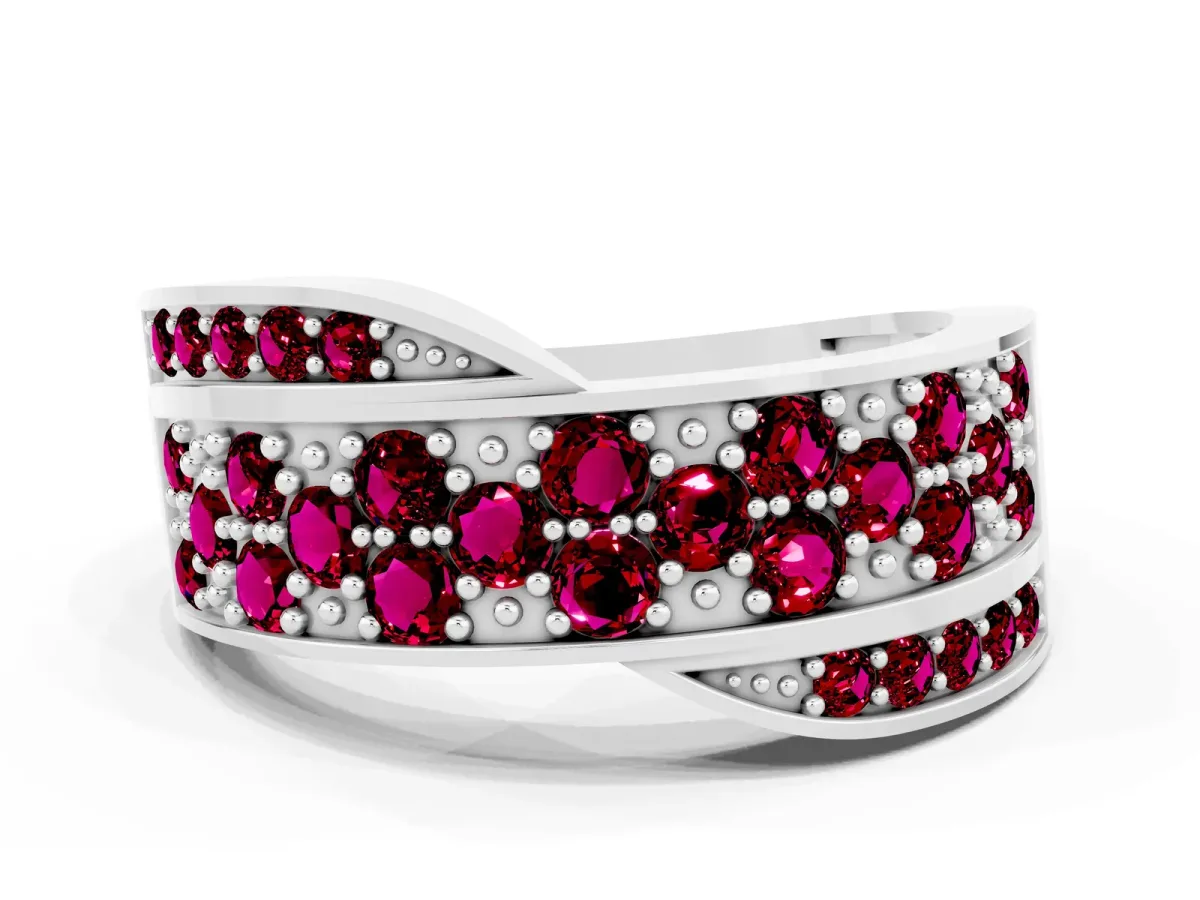 Pavé Round Garnet Crossover Band with Bead Prong Setting Platinum