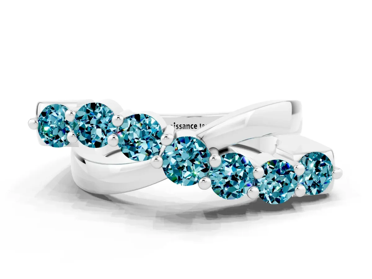 Round Blue Topaz Prong-Set Crossover Band Silver
