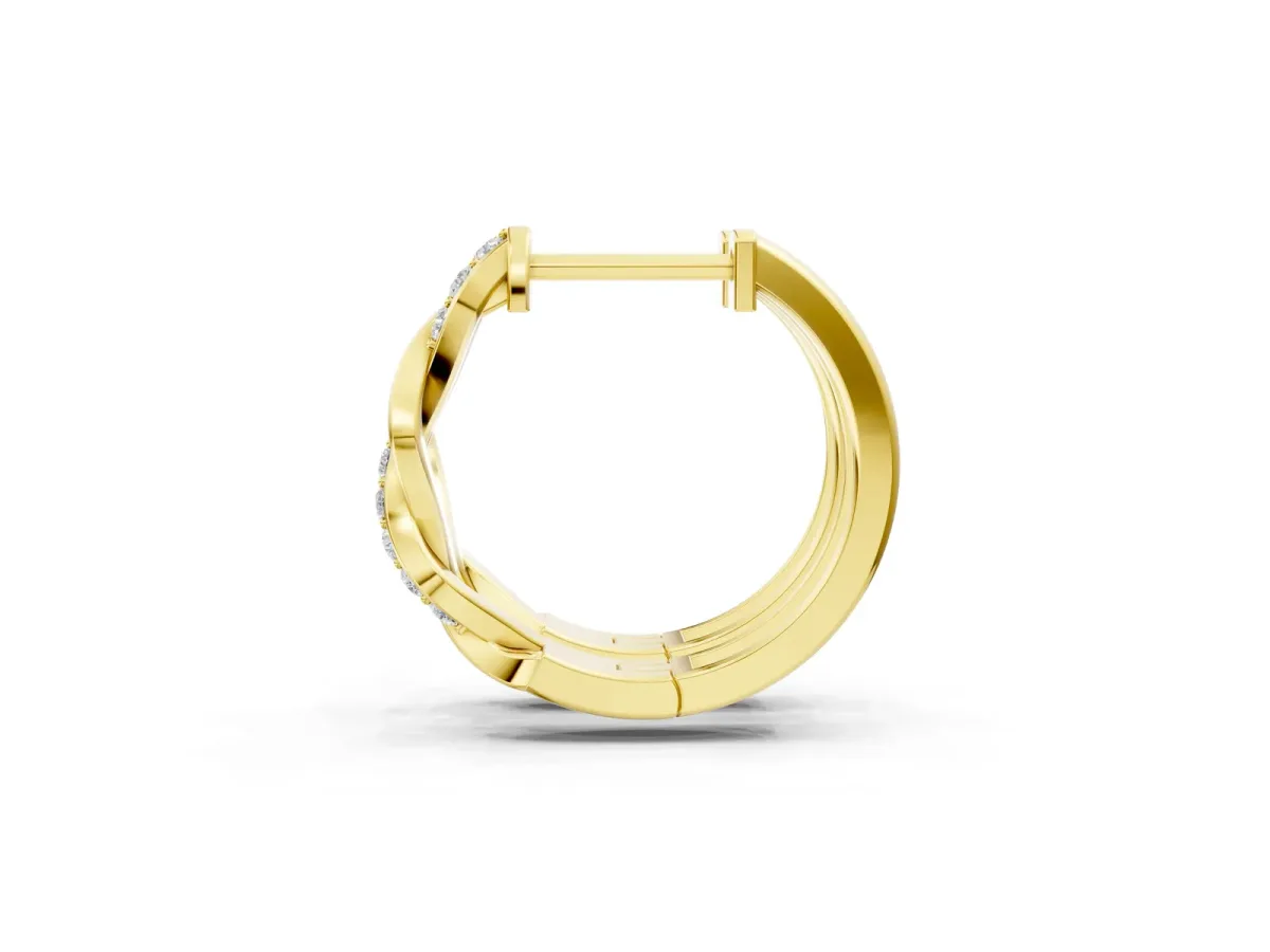 Round Cut Diamond Twisted Pavé Hoop Earrings Yellow gold