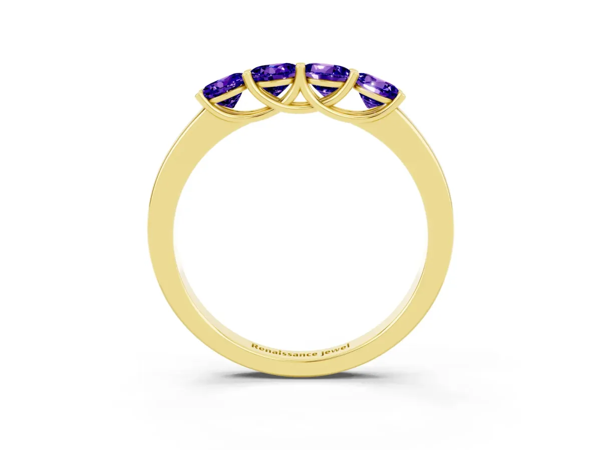 Four-Stone Round Tanzanite Prong-Set Band Yellow gold