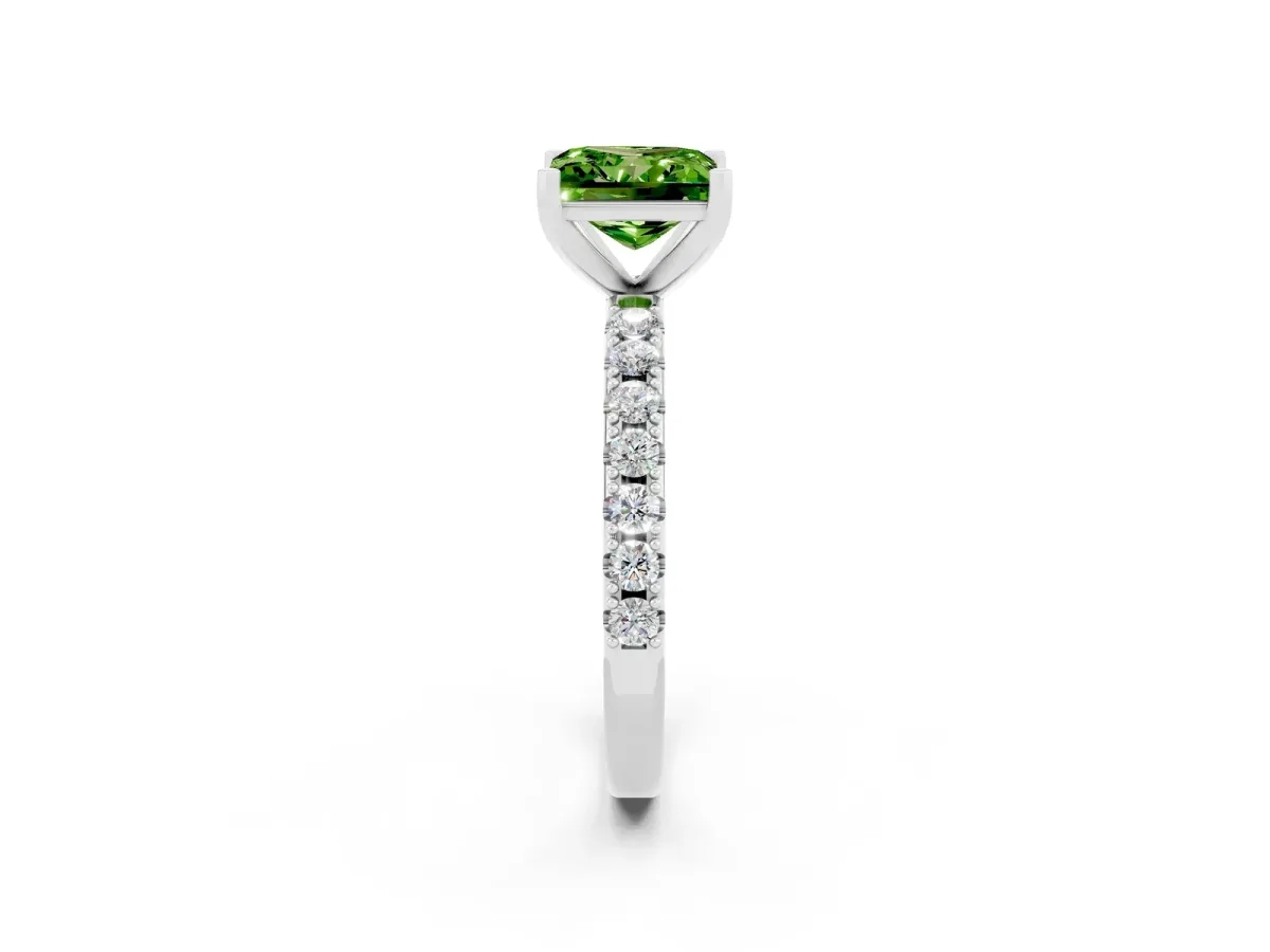 Princess Cut Peridot Solitaire Pavé Band with Four-Prong Setting Silver