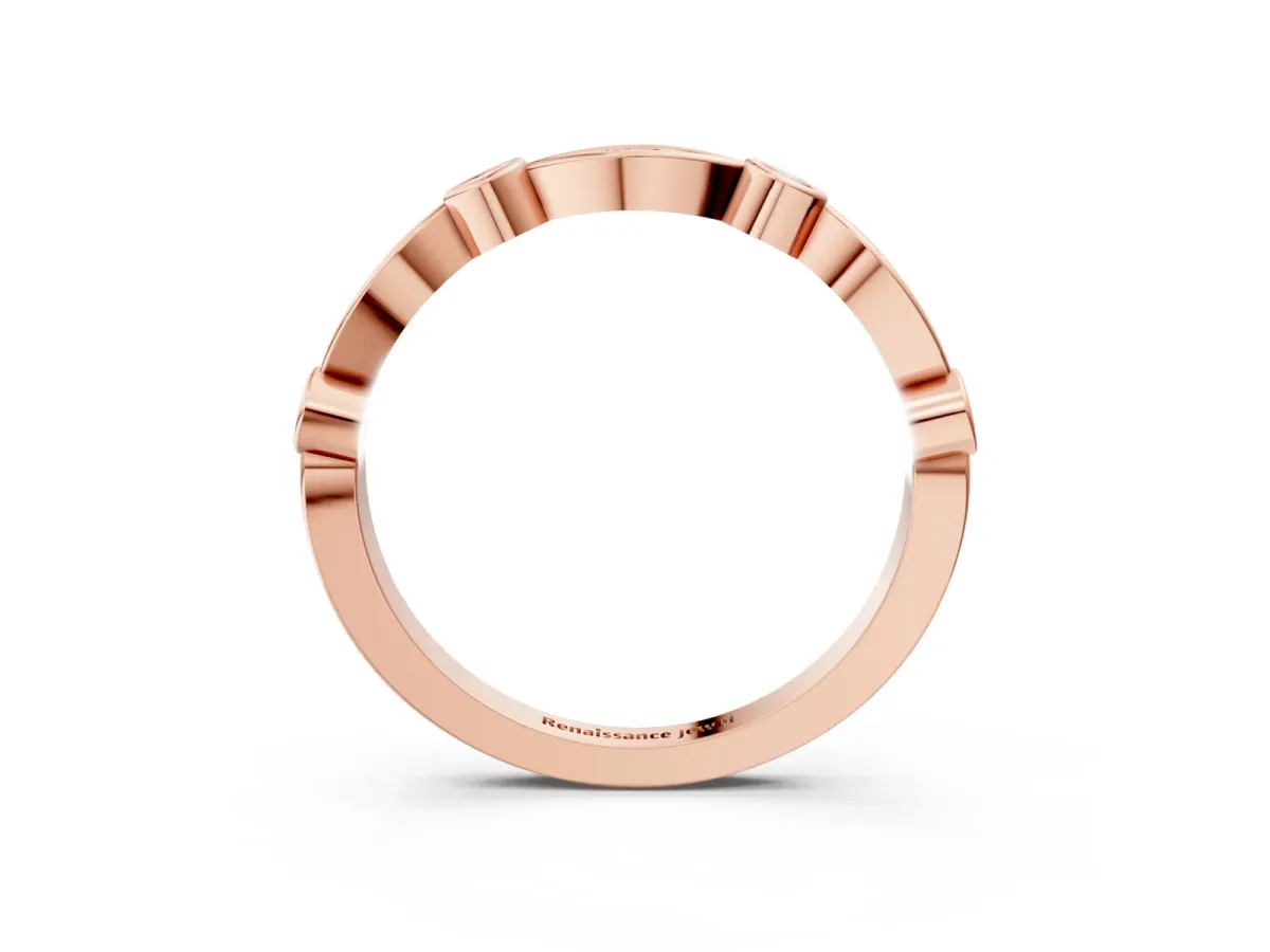 Bezel Set Marquise and Round Diamond Contour Band Rose gold
