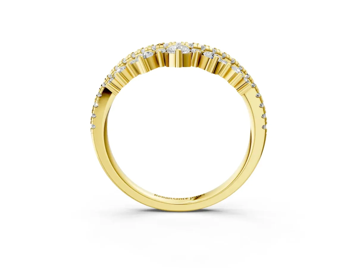 Round Diamond Pavé Contour Band with Prong Setting Yellow gold