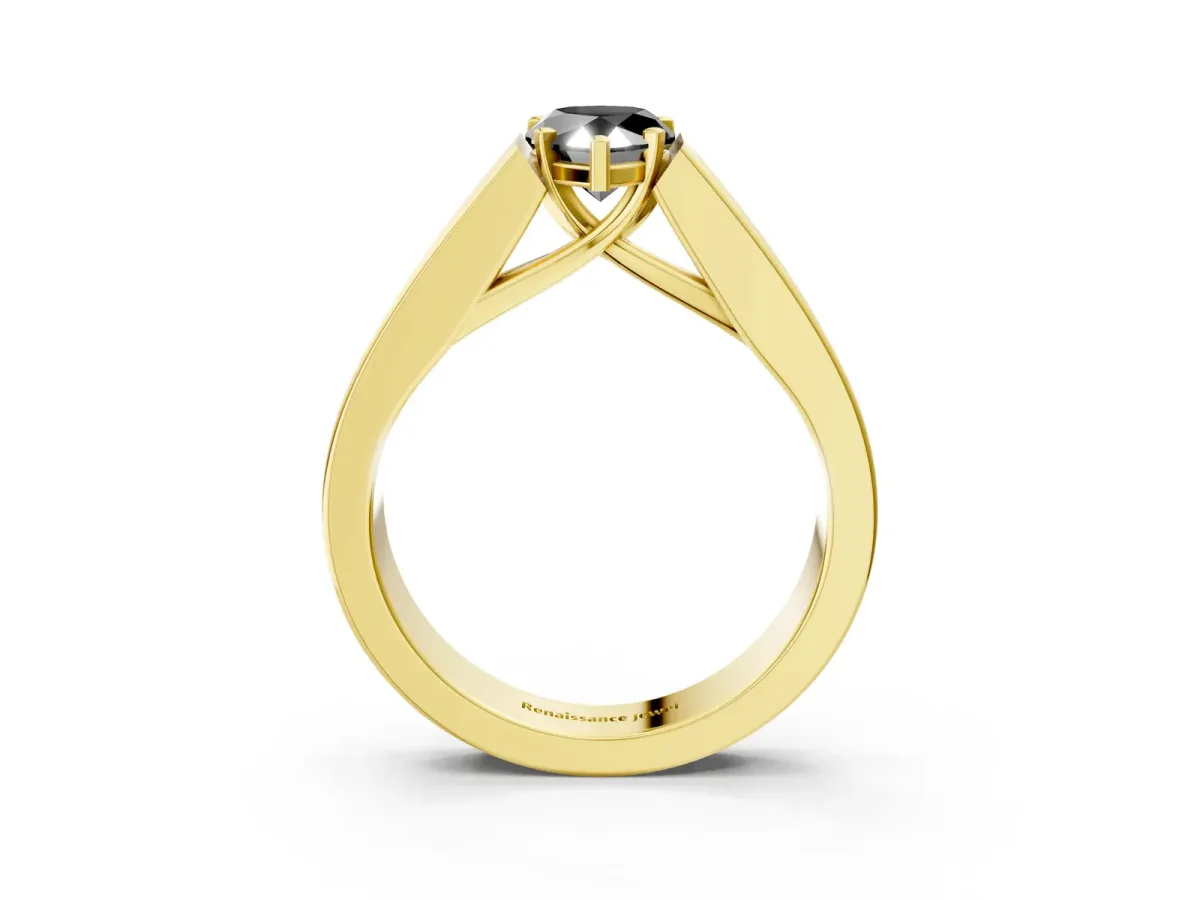 Fancy Black Pear Cut Cut Channel Set Solitaire Ring with Four-Prong Setting Yellow gold