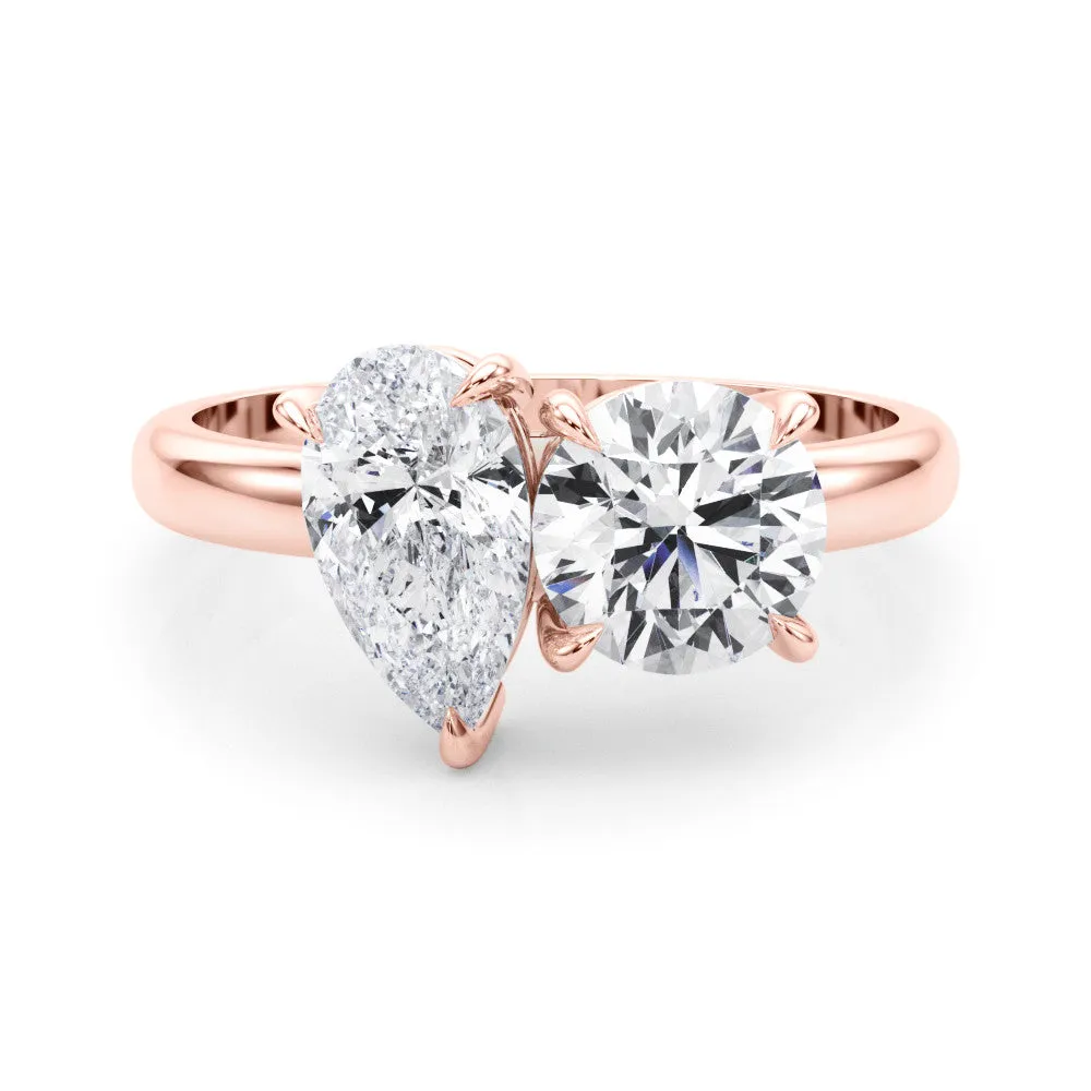 Round and Pear Toi Moi Ring with Prong Setting and Plain Band Rose gold