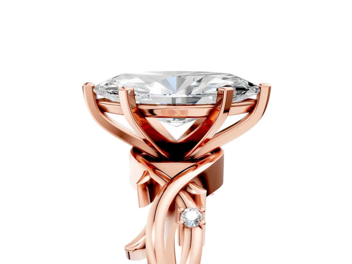 Marquise Cut Diamond Solitaire Ring with Twisted Band and Prong Setting Rose gold