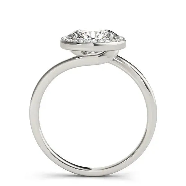 Oval Cut Diamond Bezel Halo Ring with Plain Band Silver