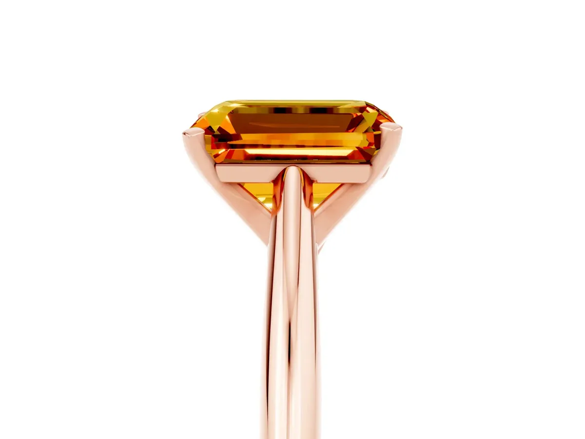 Emerald Cut Citrine Solitaire Engagement Ring with Cathedral Setting and Four-Prong Mount Rose gold