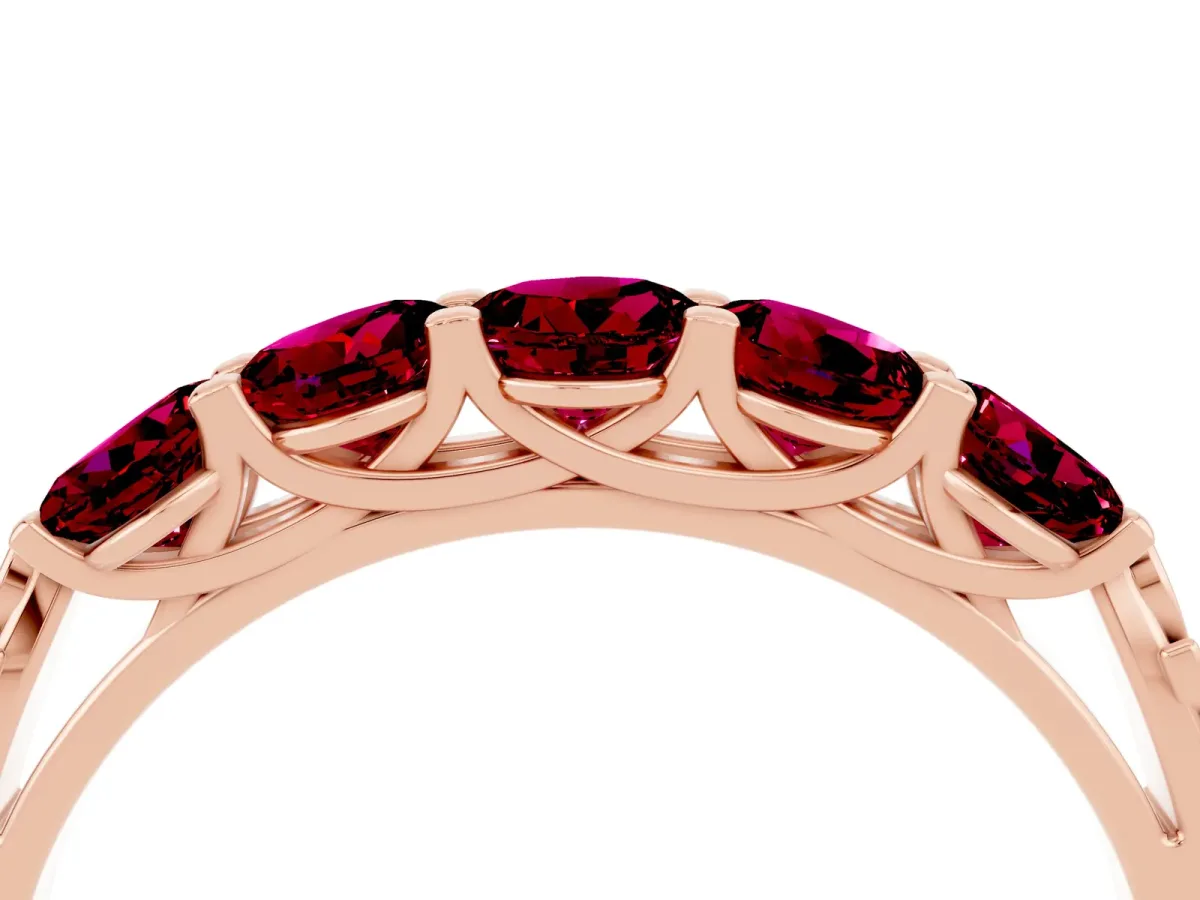 Five-Stone Round Garnet Prong-Set Band Rose gold
