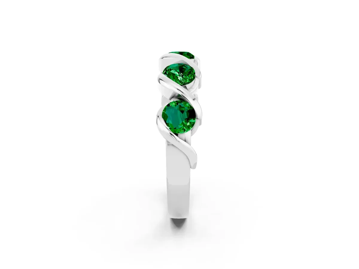 Round Emerald Wave Band with Channel Setting and Shared Prongs Platinum