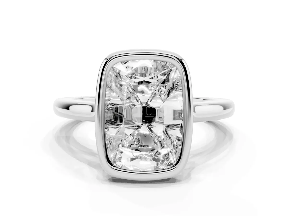 Old Mine Elongated Cushion Diamond Bezel Set Ring Platinum