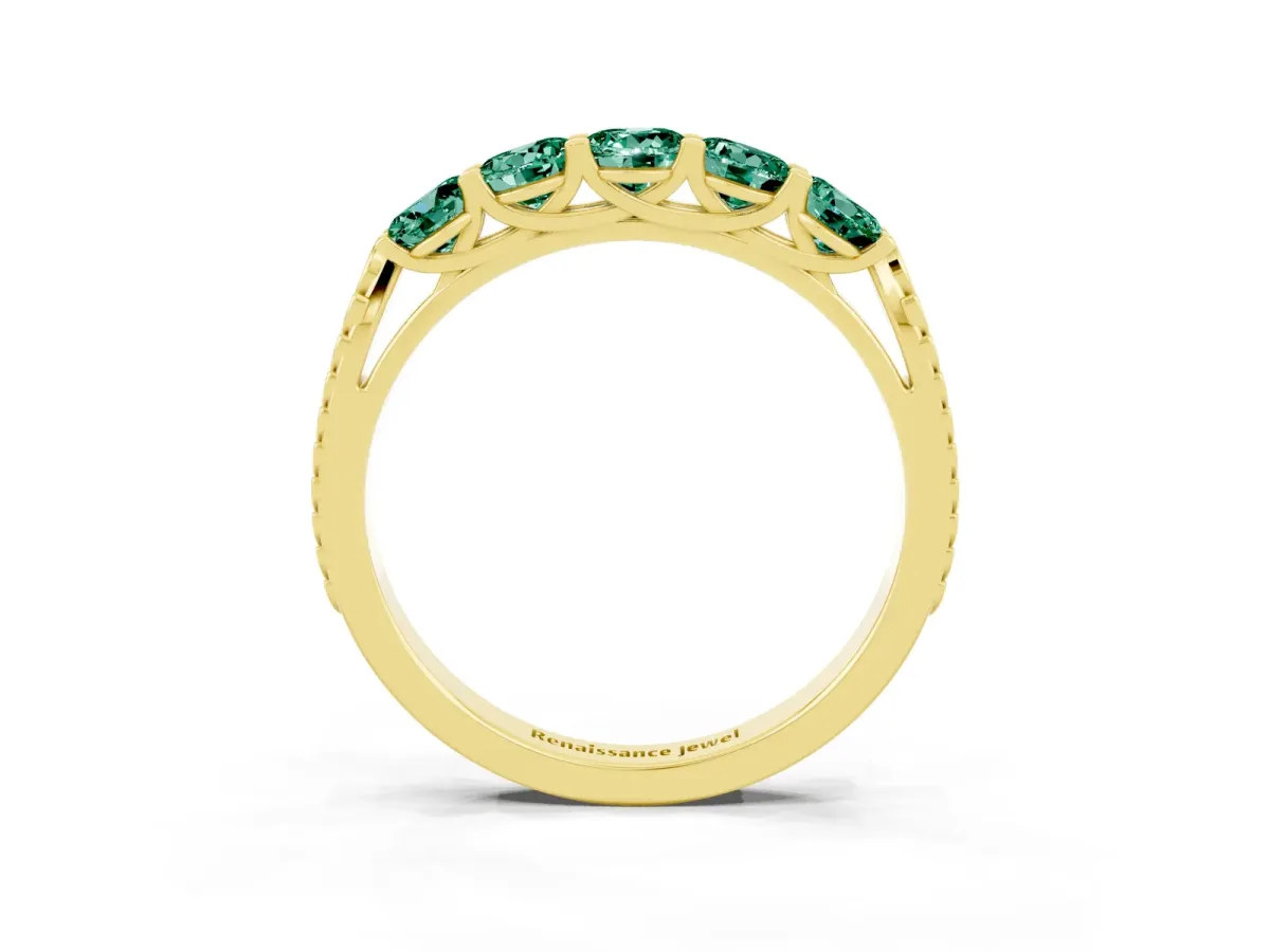 Five-Stone Round Green Sapphire Prong-Set Band Yellow gold