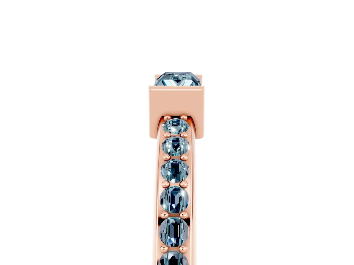 Baguette Aquamarine Pavé Band with Bar Setting Rose gold