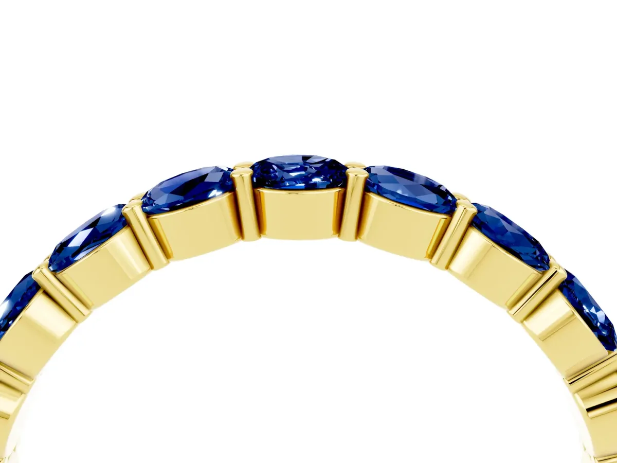 Round Blue Sapphire Eternity Band with U-Prong Setting Yellow gold