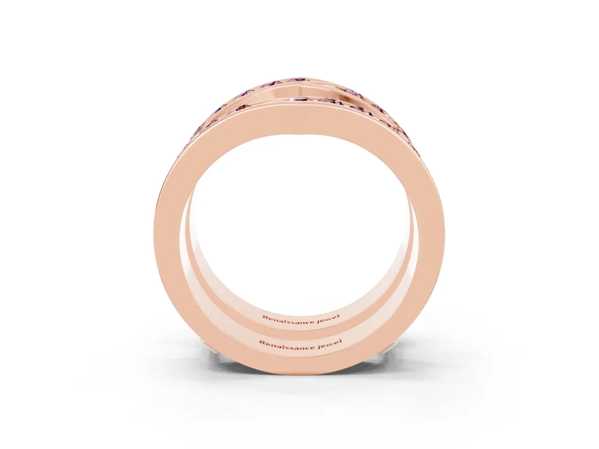 Round Morganite Channel-Set Chevron Band Rose gold