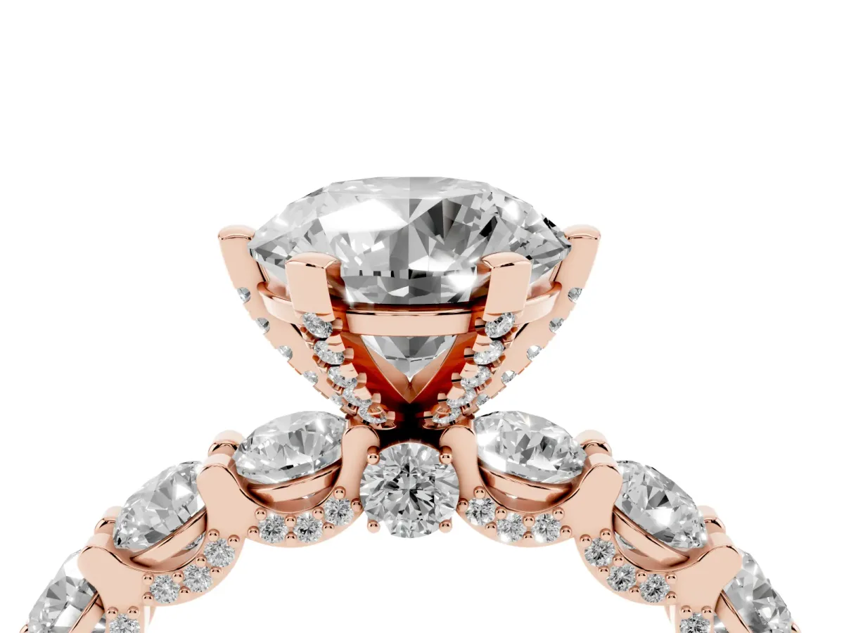 Round Diamond Mens Ring with Graduated Side Stones Rose gold
