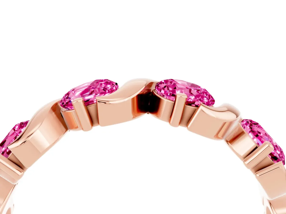 Six-Stone Round Pink Sapphire Wave Band with Shared Prong Setting Rose gold