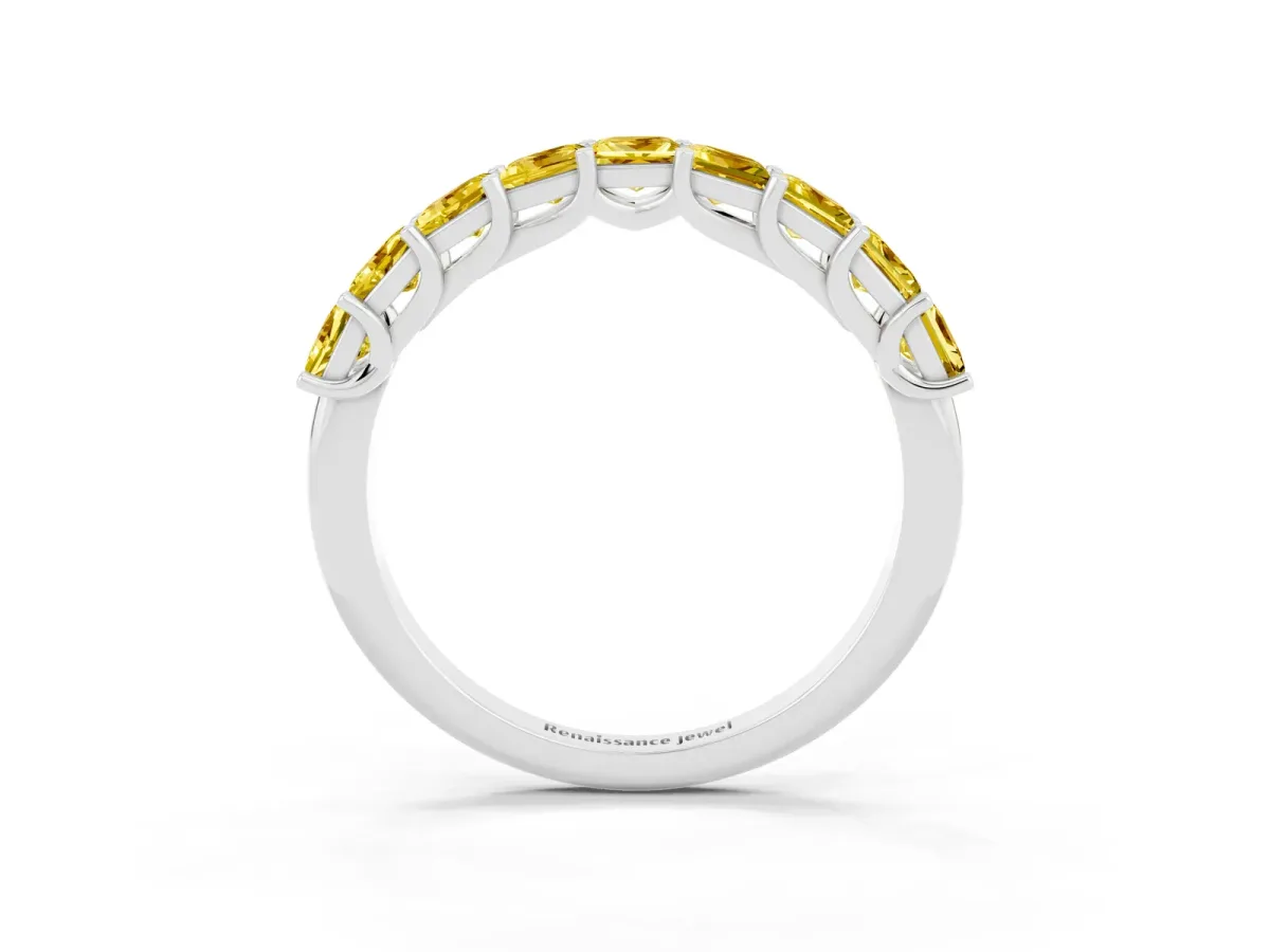 Princess Cut Yellow Sapphire Channel-Set Eternity Band with Prong Setting Silver