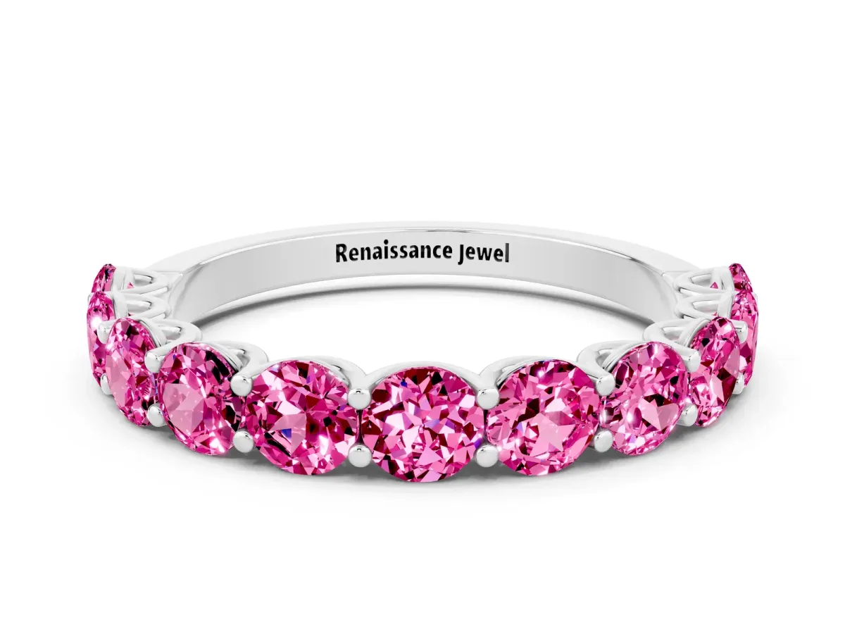 Round Pink Sapphire Shared Prong Eternity Band White gold