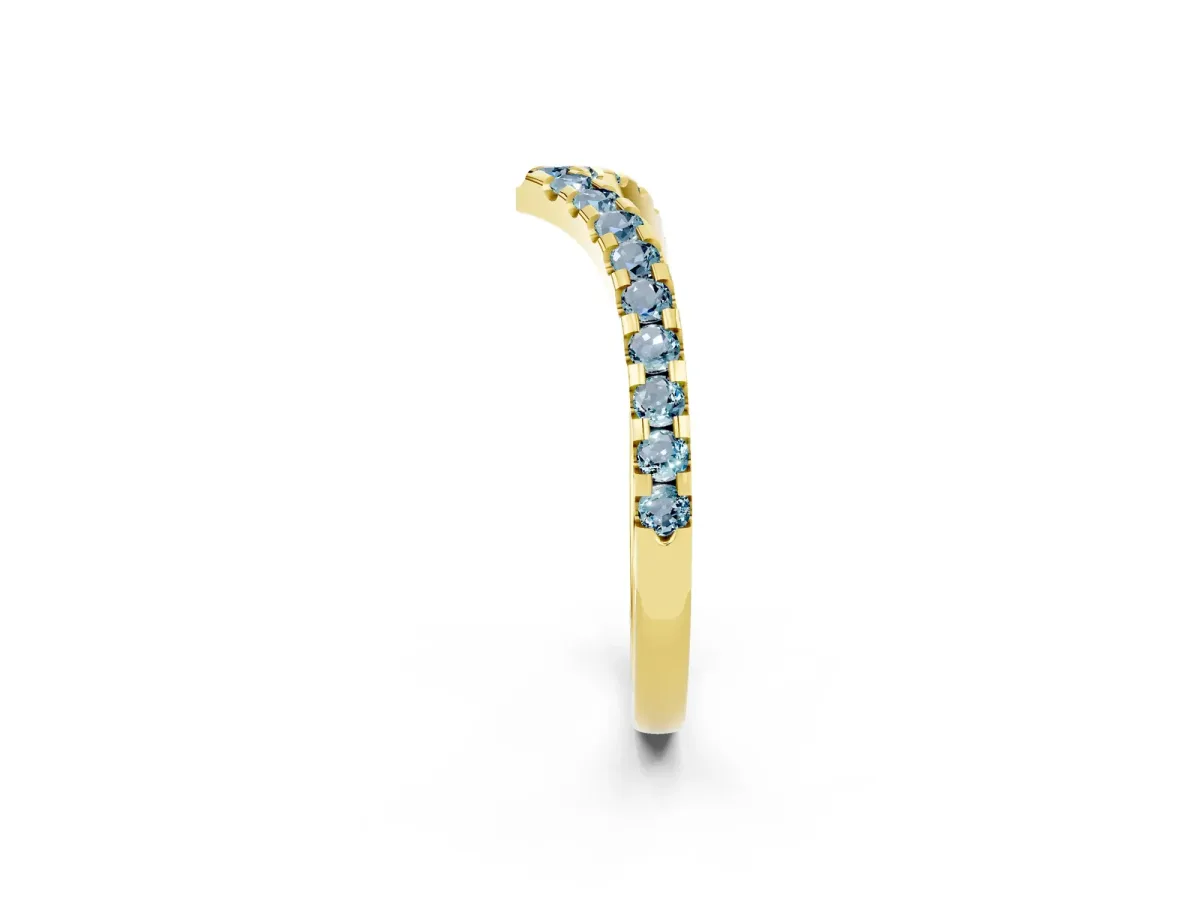 Pavé Round Aquamarine Chevron Band with Shared Prong Setting Yellow gold