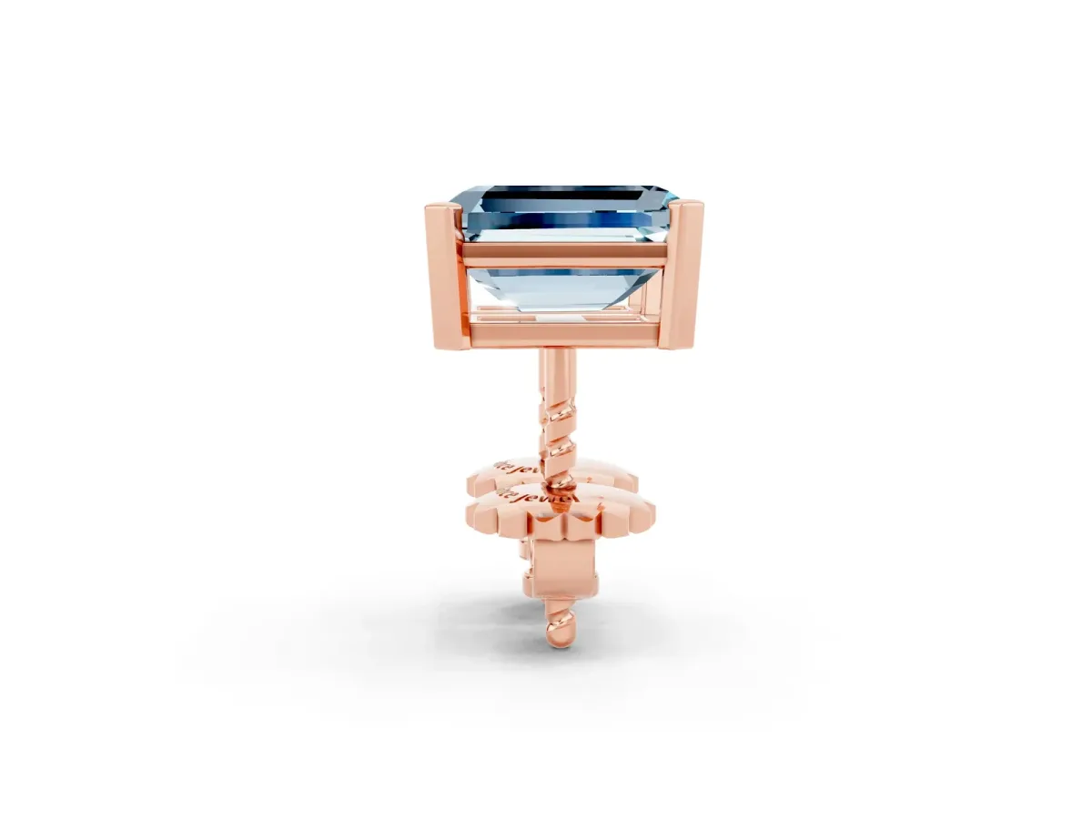 Emerald Cut Aquamarine Stud Earrings Rose gold