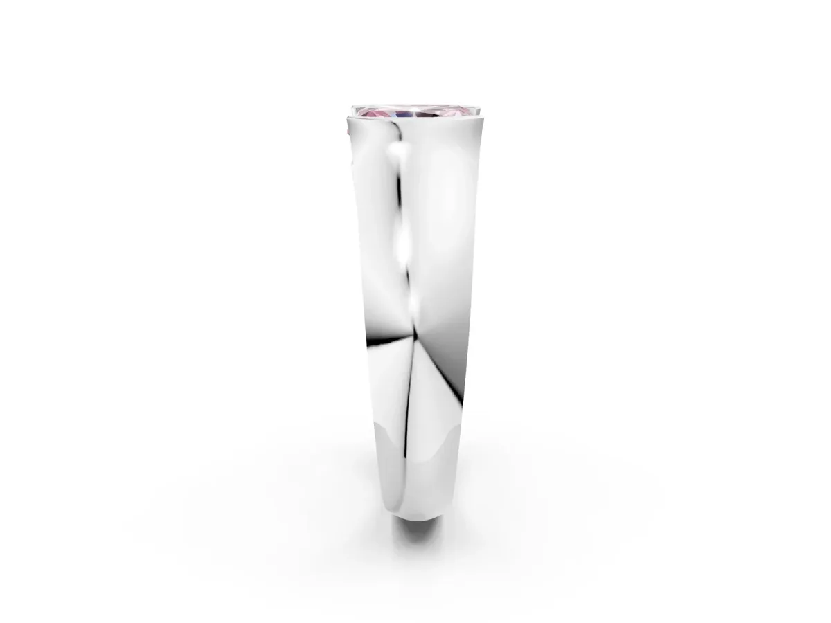 Fancy Pink Radiant Cut Solitaire Bezel Set Diamond Ring with Wide Band Platinum