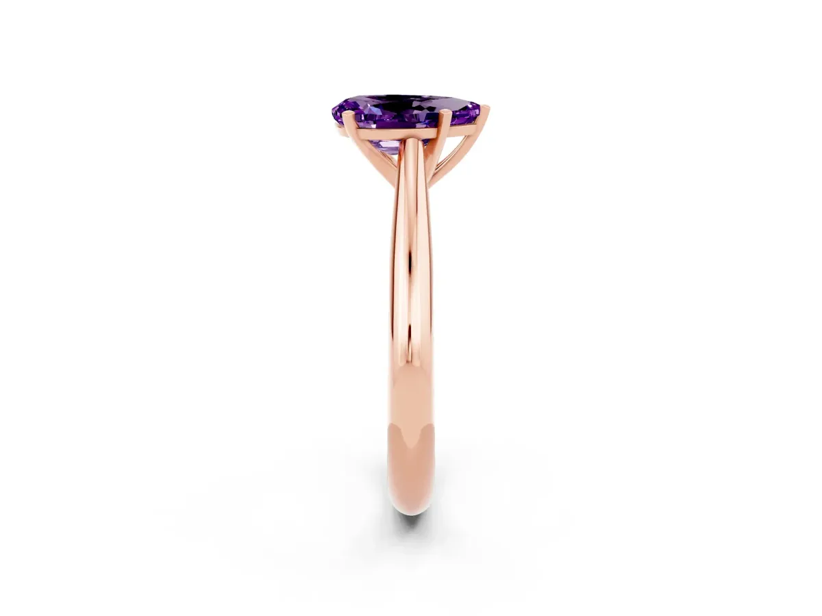 Pear Cut Amethyst Solitaire Engagement Ring with Cathedral Setting and Four-Prong Mount Rose gold