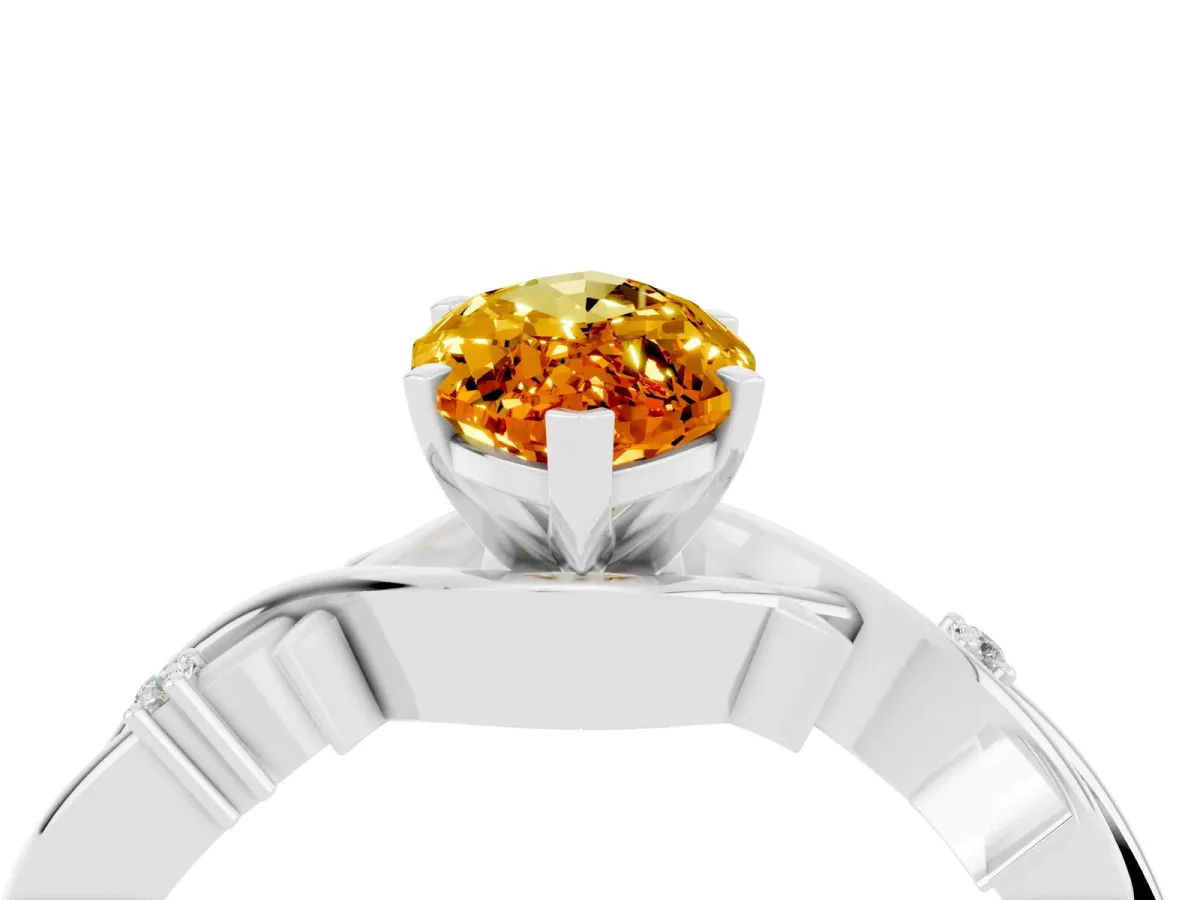 Marquise Cut Citrine Solitaire Ring with Milgrain Pavé Band and Four-Prong Setting Silver