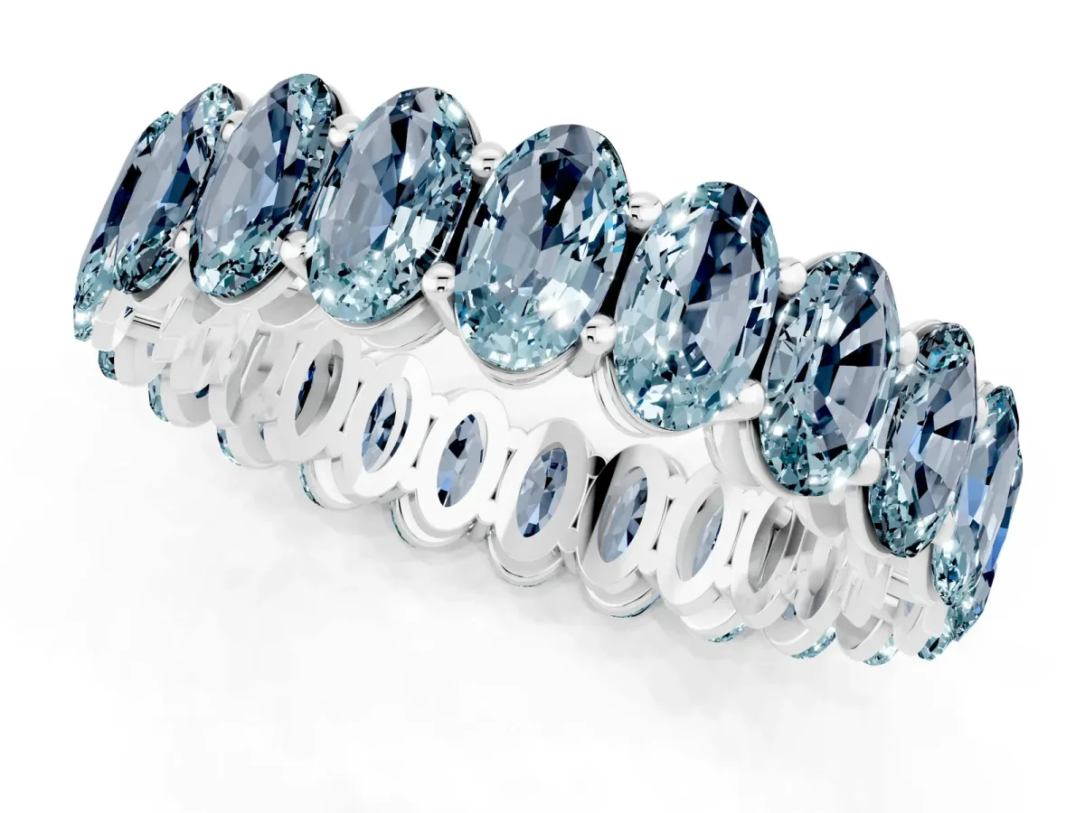 Oval Cut Aquamarine Eternity Band with Shared Prong Setting Silver