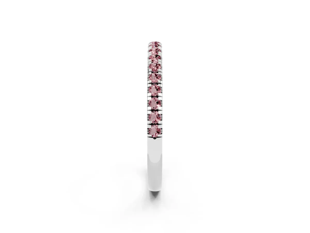 Pavé Round Morganite Half Eternity Band with Shared Prong Setting White gold