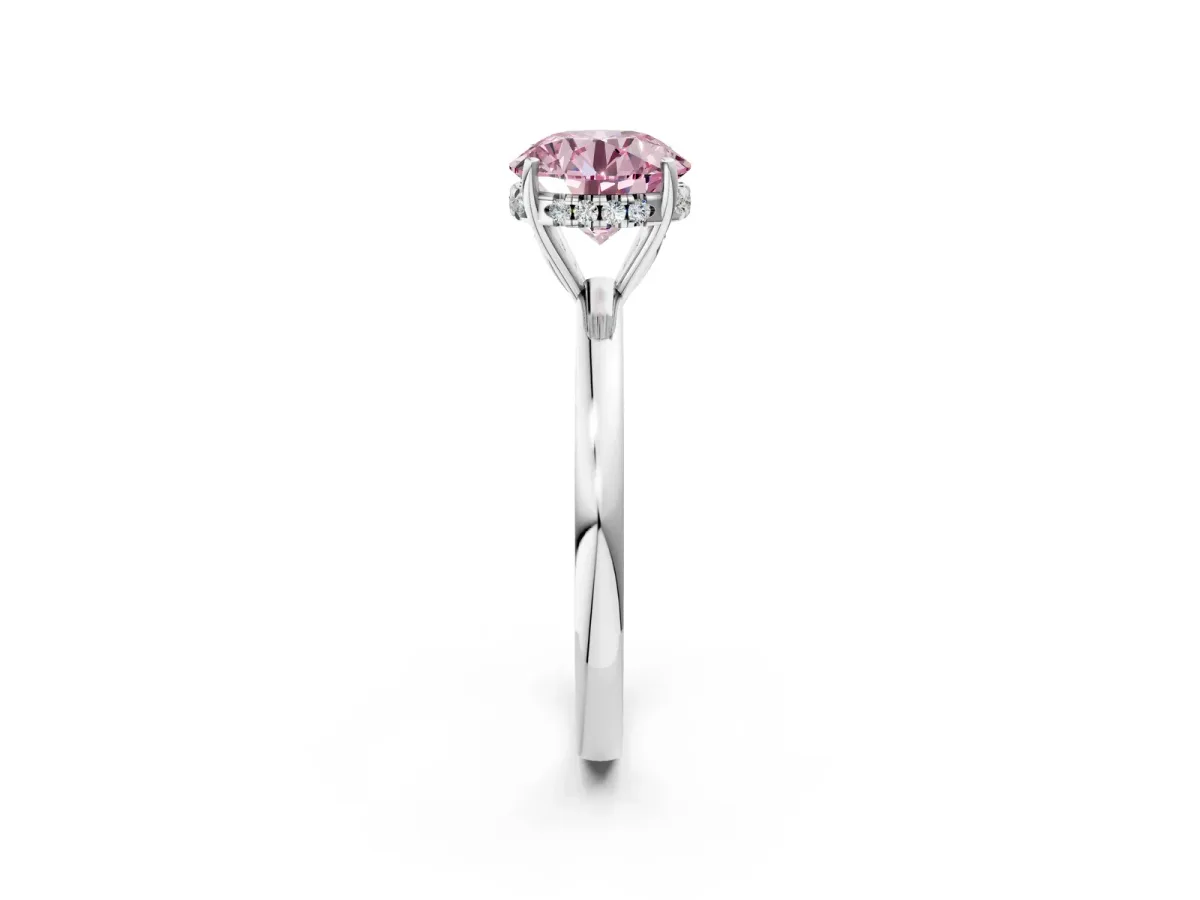 Fancy Pink Round Cut Solitaire Diamond Ring with Prong Setting and Plain Band Platinum