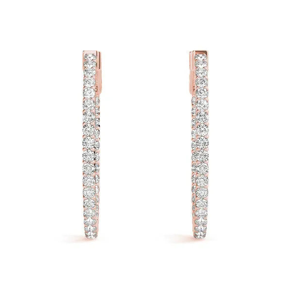 Round Cut Diamond Hoop Earrings with Channel Setting and Four-Prong Setting Rose gold