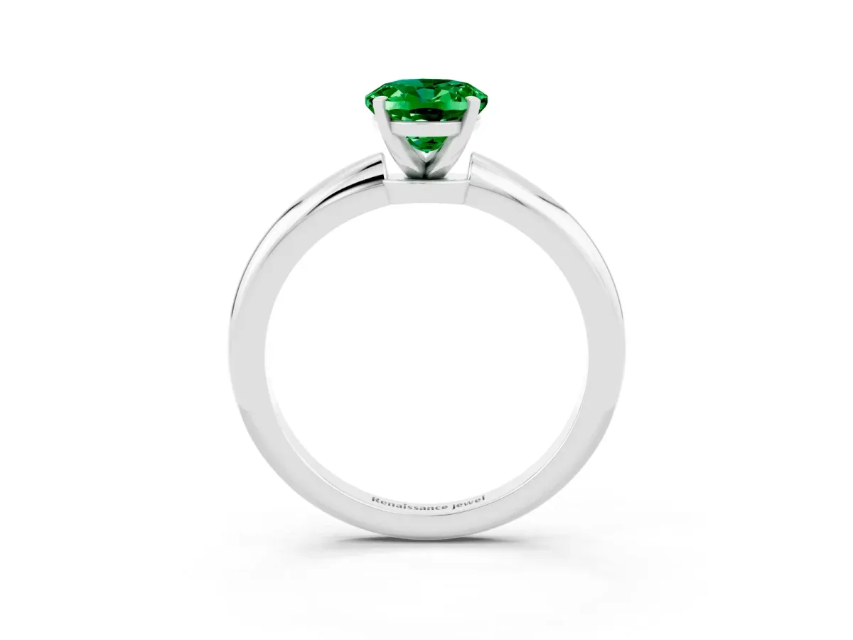 Oval Cut Emerald Solitaire Ring with Six-Prong Setting and Classic Band Silver