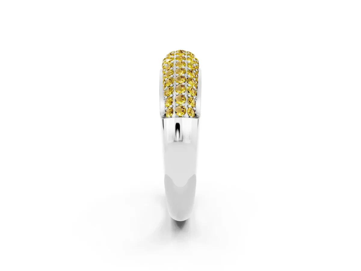 Three-Row Pavé Round Yellow Sapphire Dome Band Silver