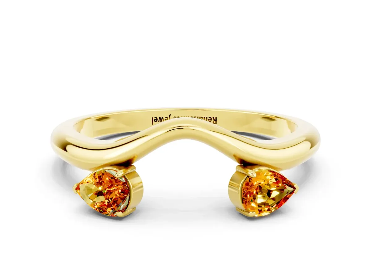 Pear Cut Citrine Two-Stone Open Band Ring with Prong Setting Yellow gold