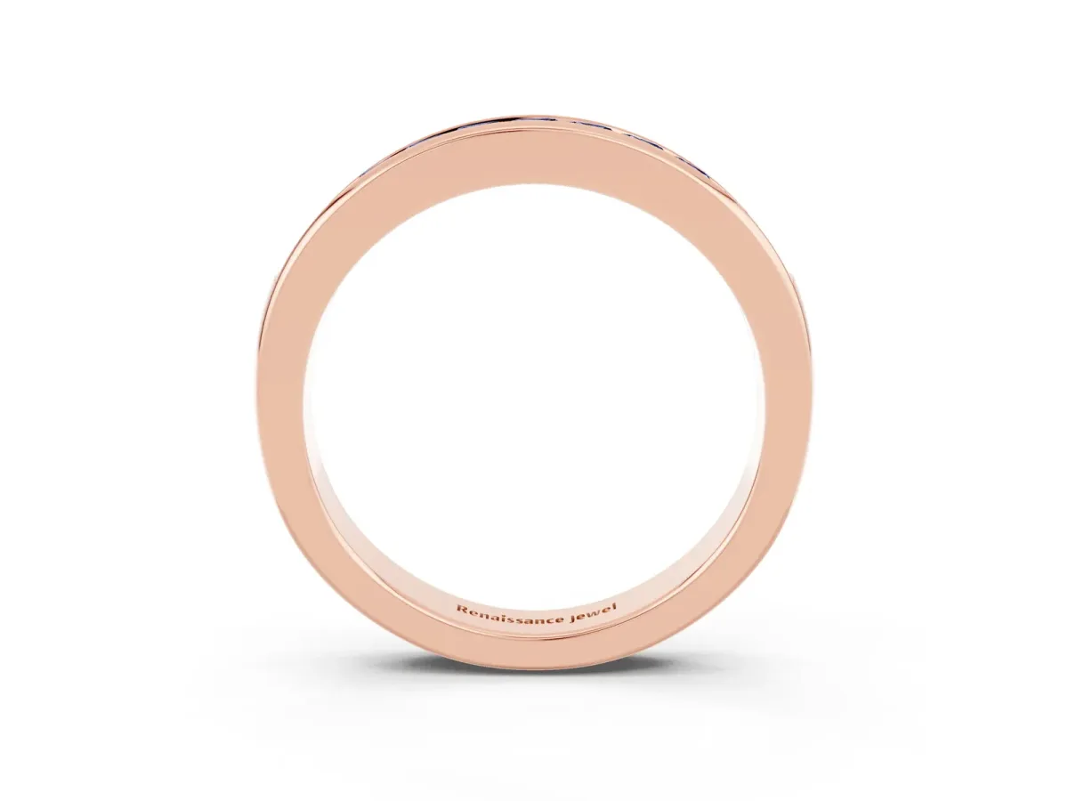 Channel Set Princess Cut Blue Sapphire Eternity Band Rose gold
