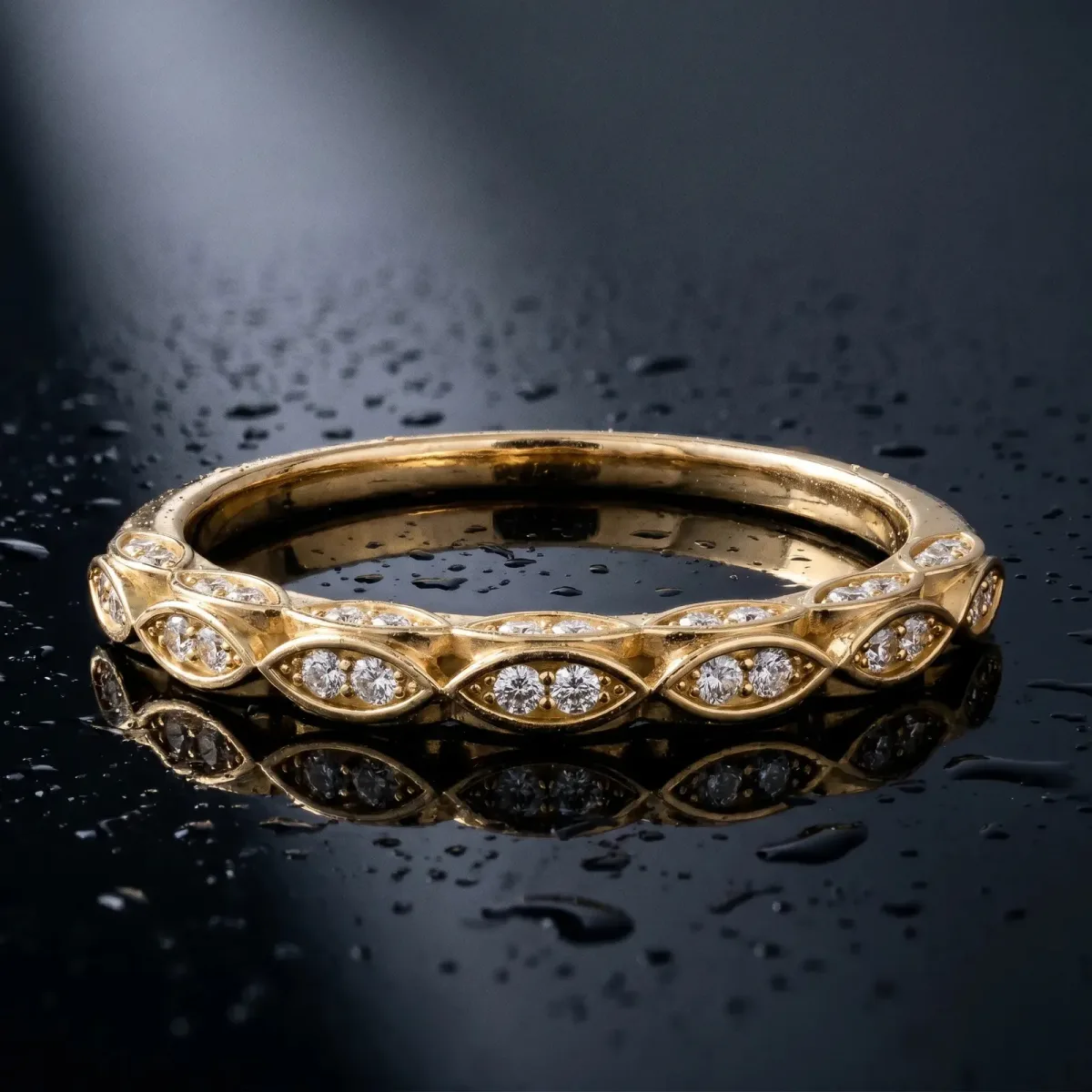 Marquise Diamond Eternity Band with Pavé and Bezel Setting Yellow gold