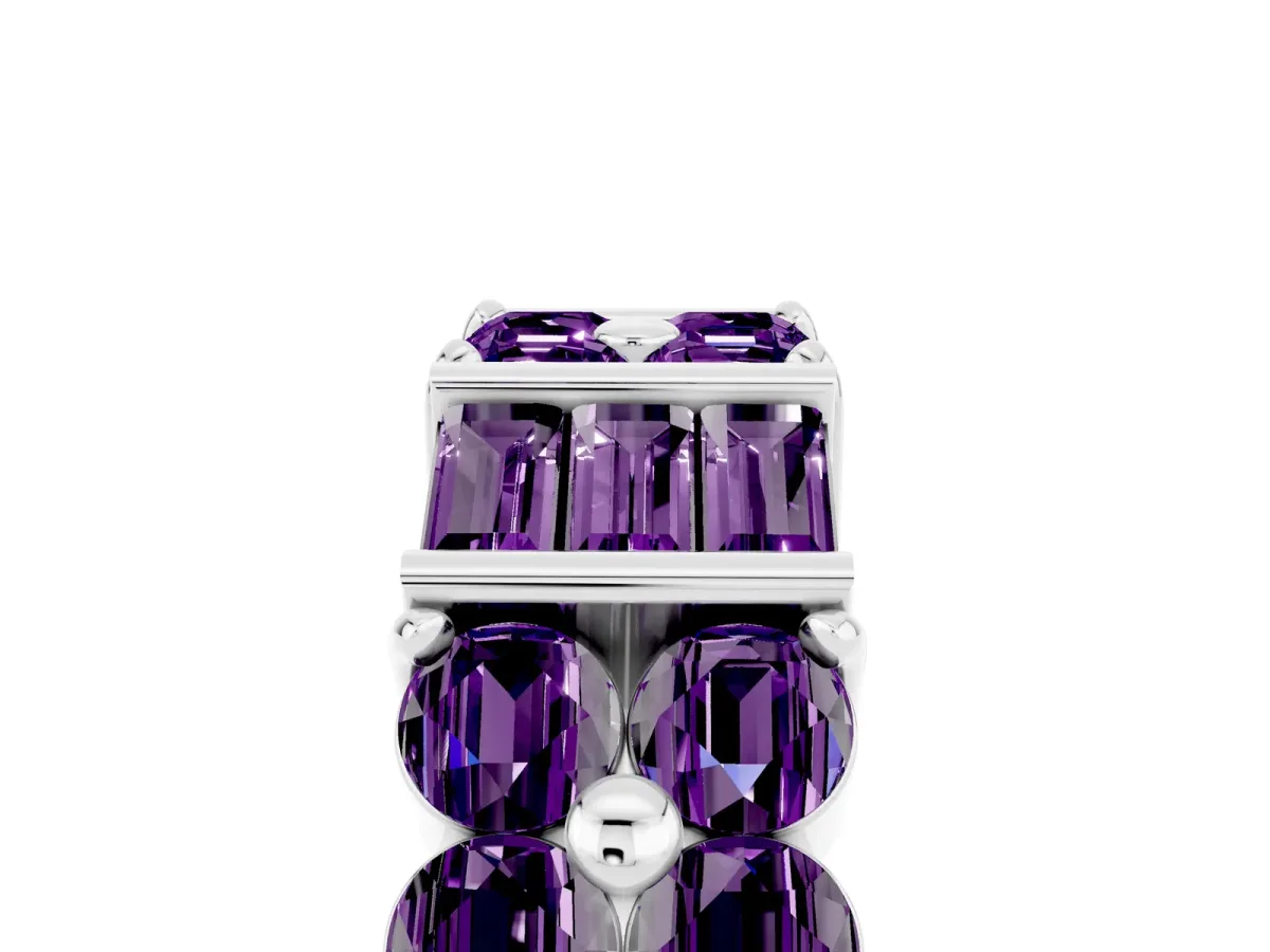 Channel Set Round and Baguette Amethyst Anniversary Band with Prong Setting Silver