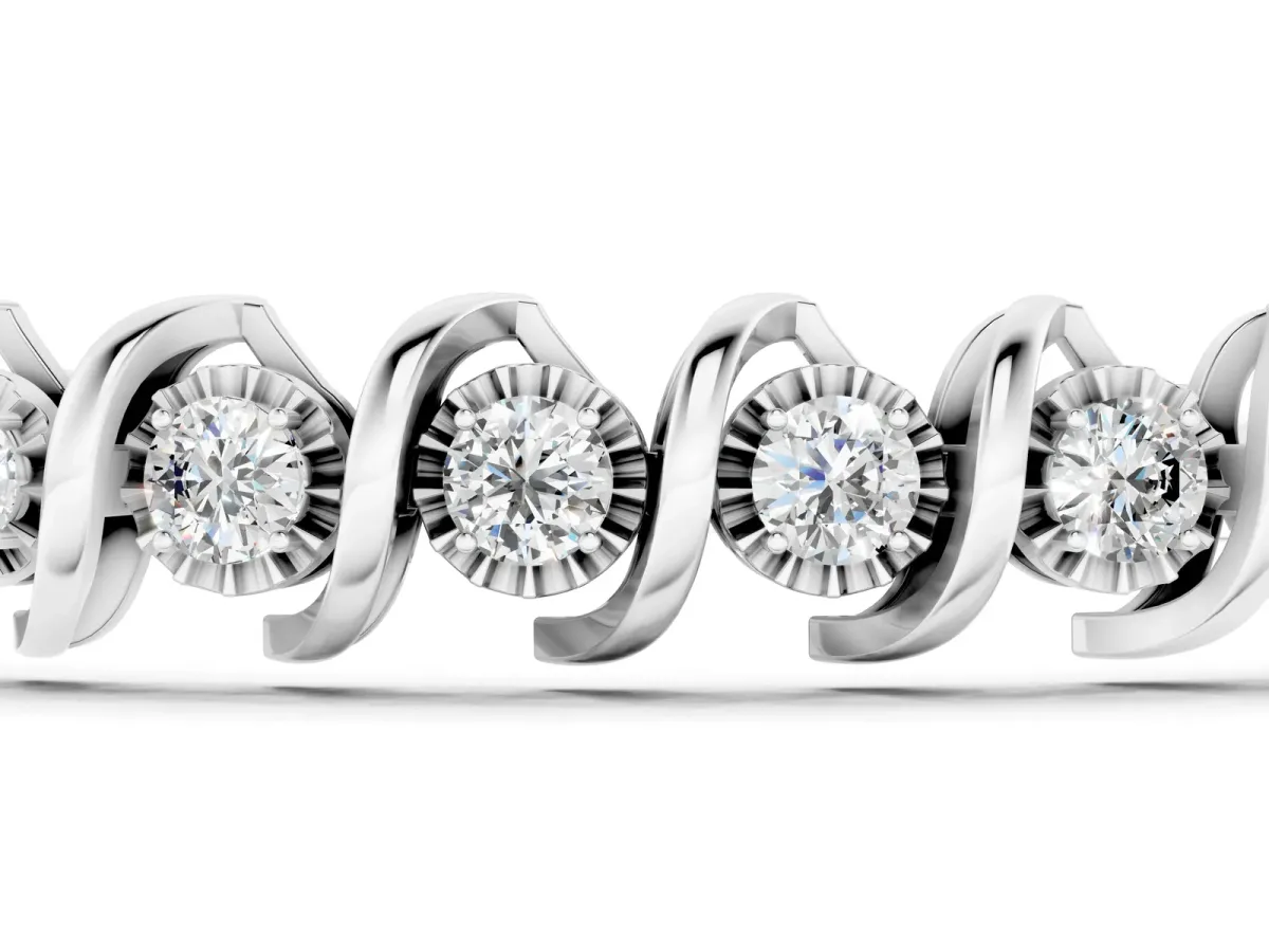 Round Diamond Spiral Prong Tennis Bracelet Silver