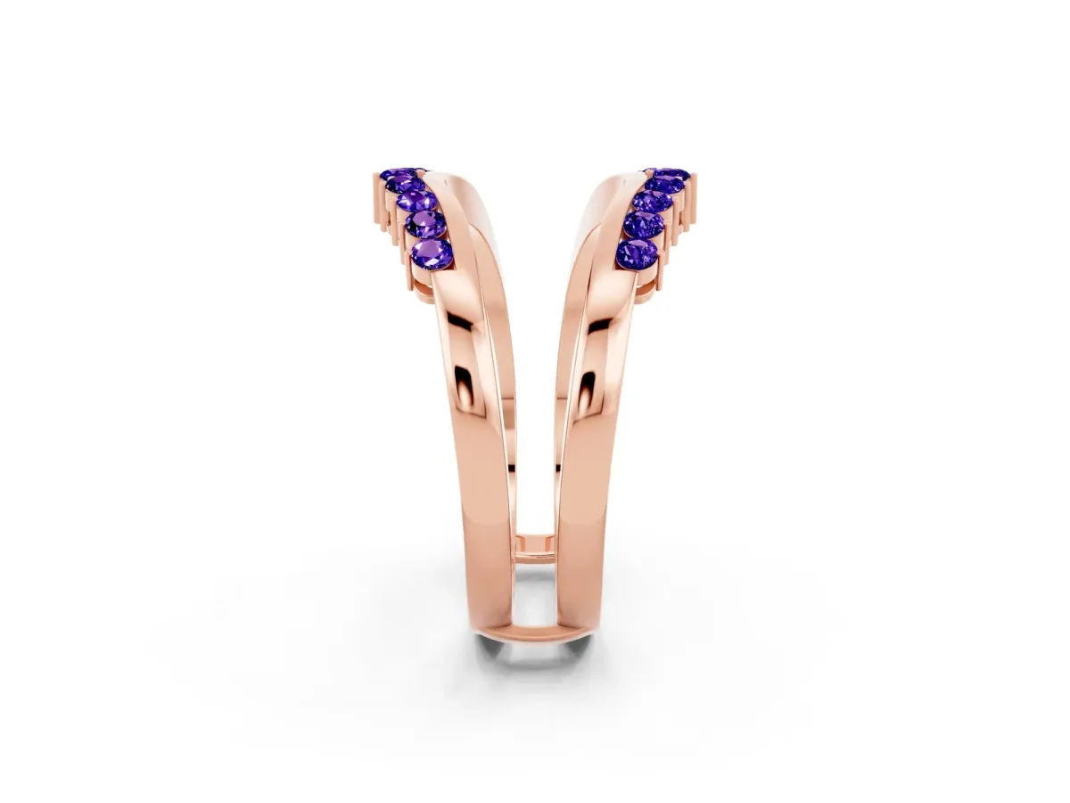 Round Tanzanite Chevron Contour Band with Prong Setting Rose gold