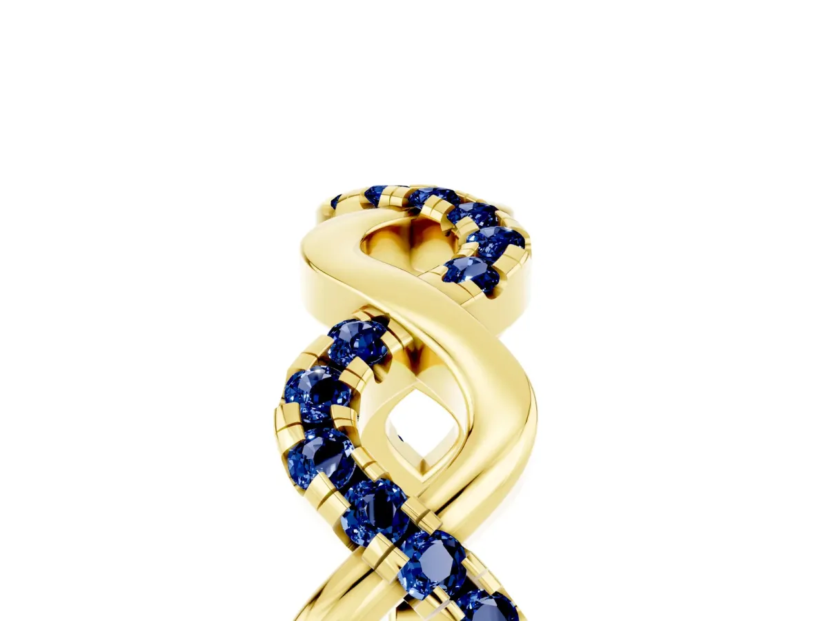 Twist Infinity Round Blue Sapphire Band with Pavé Setting Yellow gold
